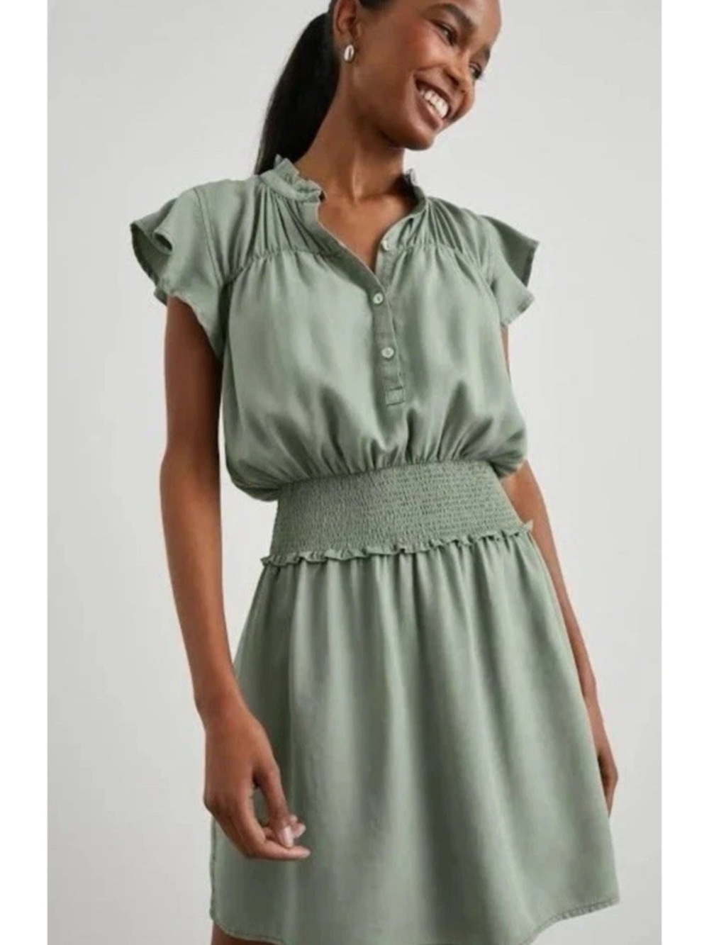 Rails NWT Amina Sage Green Denim Button Front Midi Dress - Size S - MSRP $218